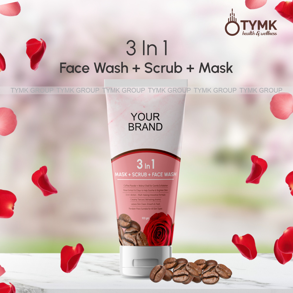 3 In 1 Face Wash + Scrub + Mask (Coffee + Rose)