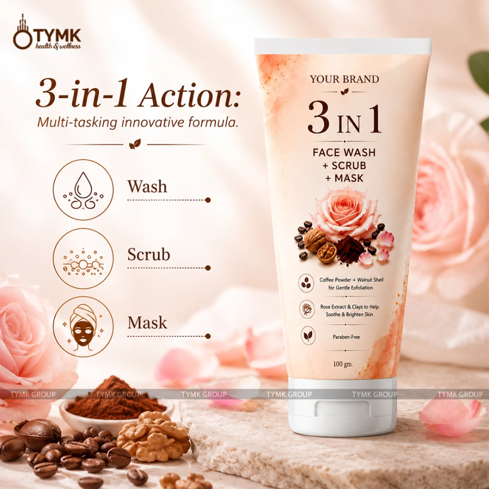 3 In 1 Face Wash + Scrub + Mask (coffee + Rose)