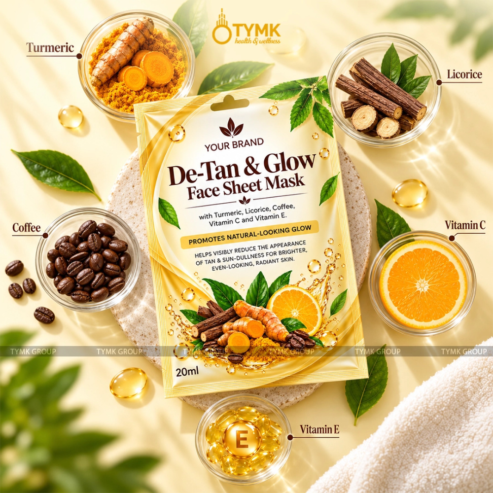 De-Tan & Glow Face Sheet Mask (Upto 97% Natural Ingredients) - with Turmeric, Liquorice & Coffee