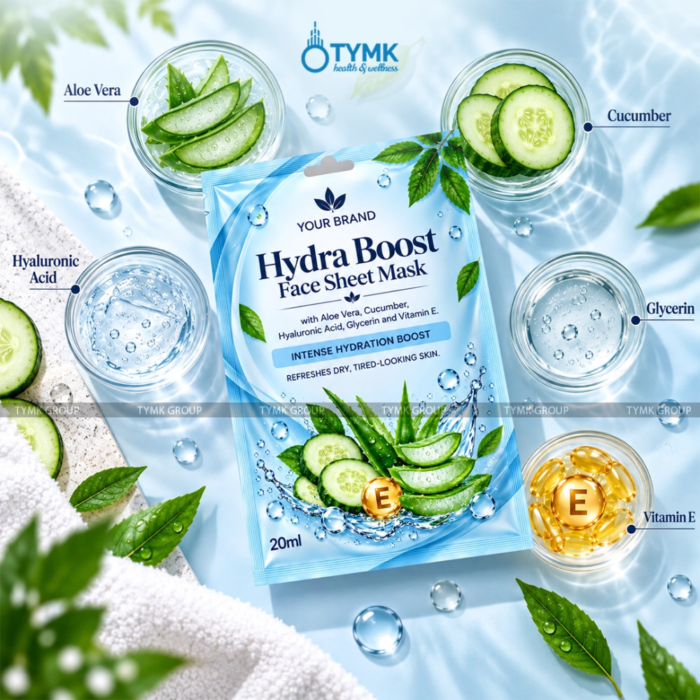 Hydra Boost Face Sheet Mask (Upto 97% Natural Ingredients) - with Hyaluronic Acid, Cucumber & Aloevera