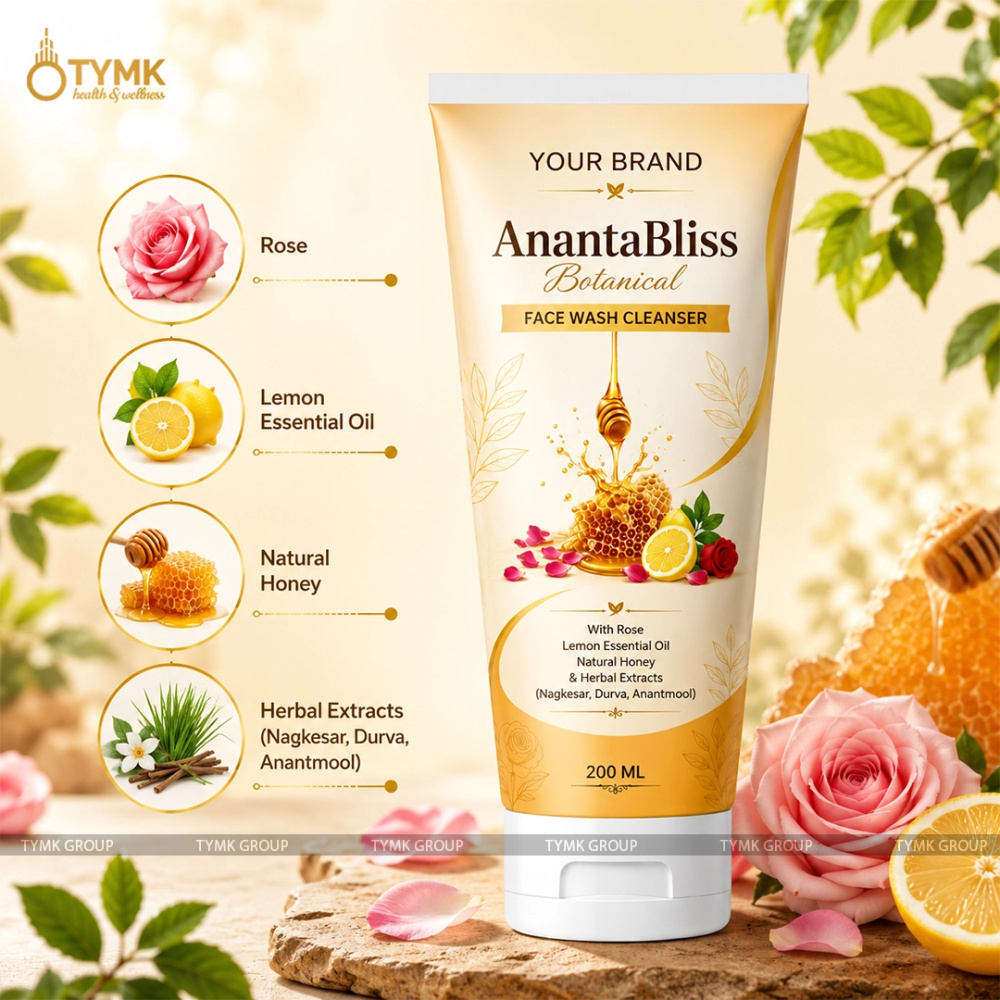 AnantaBliss Face Wash (Sulfate Free) - 🍯 With Rose, Lemon Essential Oil, Natural Honey & Herbal Extracts (Nagkesar, Durva, Anantmool)