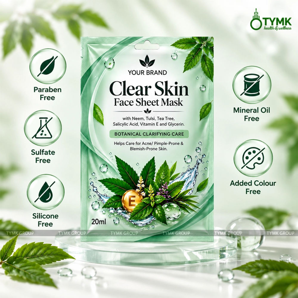 Clear Skin Face Sheet Mask (Upto 97% Natural Ingredients) - with Neem, Tulsi, Tea Tree, Salicylic Acid