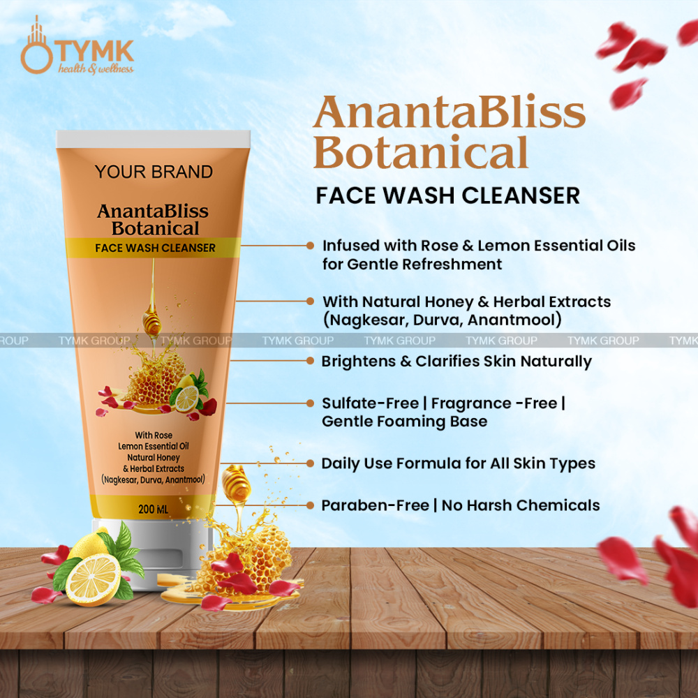 AnantaBliss Face Wash (Sulfate Free) - 🍯 With Rose, Lemon Essential Oil, Natural Honey & Herbal Extracts (Nagkesar, Durva, Anantmool)