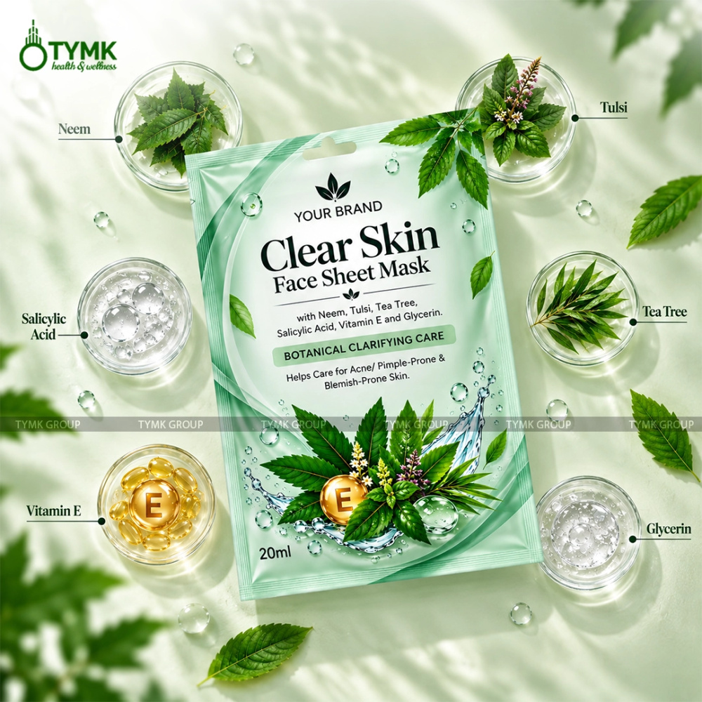 Clear Skin Face Sheet Mask (Upto 97% Natural Ingredients) - with Neem, Tulsi, Tea Tree, Salicylic Acid
