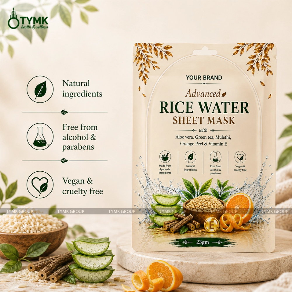 Advanced Rice Water Sheet Mask (98% Natural) - with Aloevera, Green tea, Orange Peel & Licorice