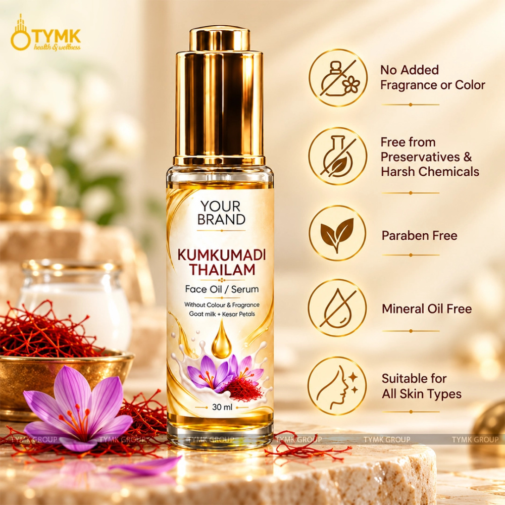 Kumkumadi Thailam - Face Serum Oil (Without Colour & Fragrance) (with Goat milk + Kesar Petals)