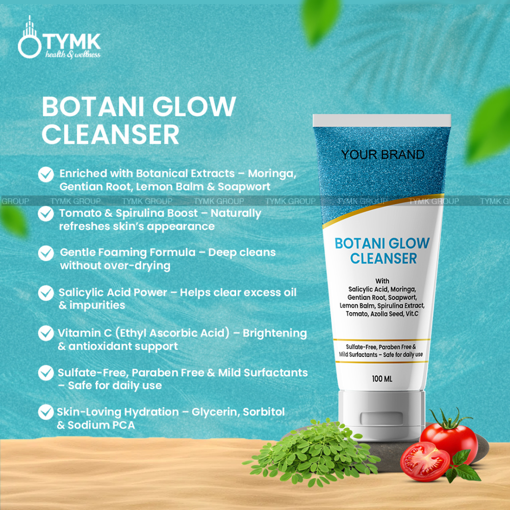 Botani Glow Cleanser/ Facewash (Sulfate Free) - With Salicylic Acid, Moringa, Gentian Root, Soapwort,Lemon Balm, Spirulina Extract, Tomato, Azolla Seed, Vit.C