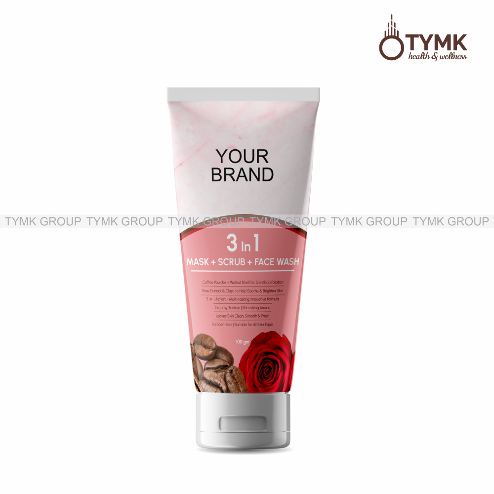 3 In 1 Face Wash + Scrub + Mask (coffee + Rose)