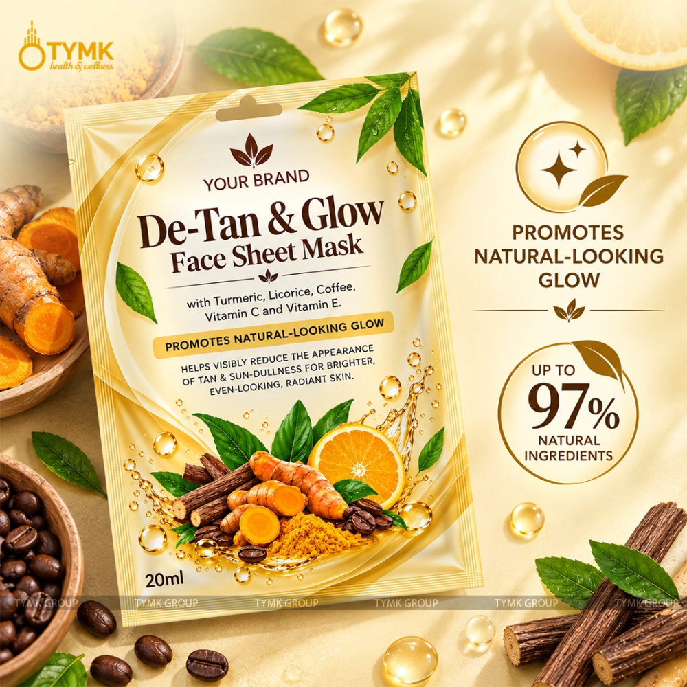 De-Tan & Glow Face Sheet Mask (Upto 97% Natural Ingredients) - with Turmeric, Liquorice & Coffee