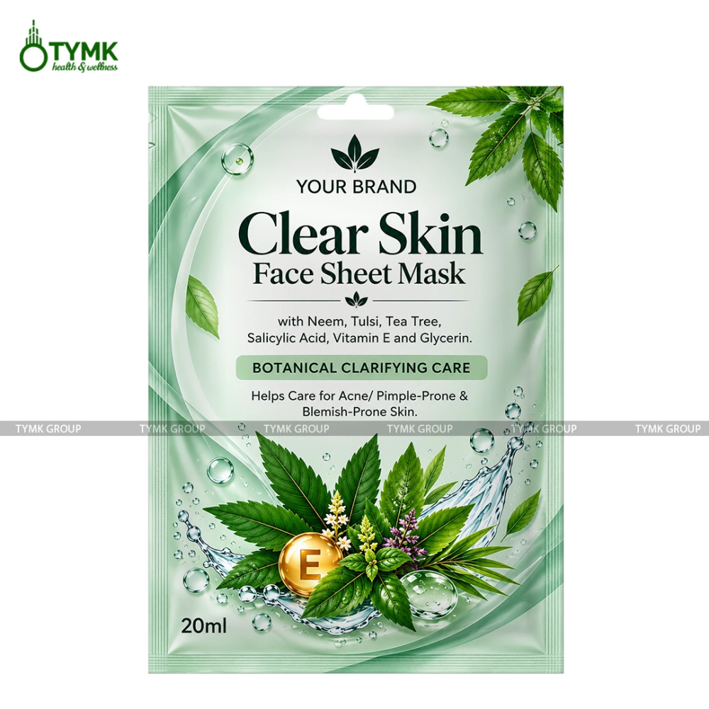 Clear Skin Face Sheet Mask (Upto 97% Natural Ingredients) - with Neem, Tulsi, Tea Tree, Salicylic Acid