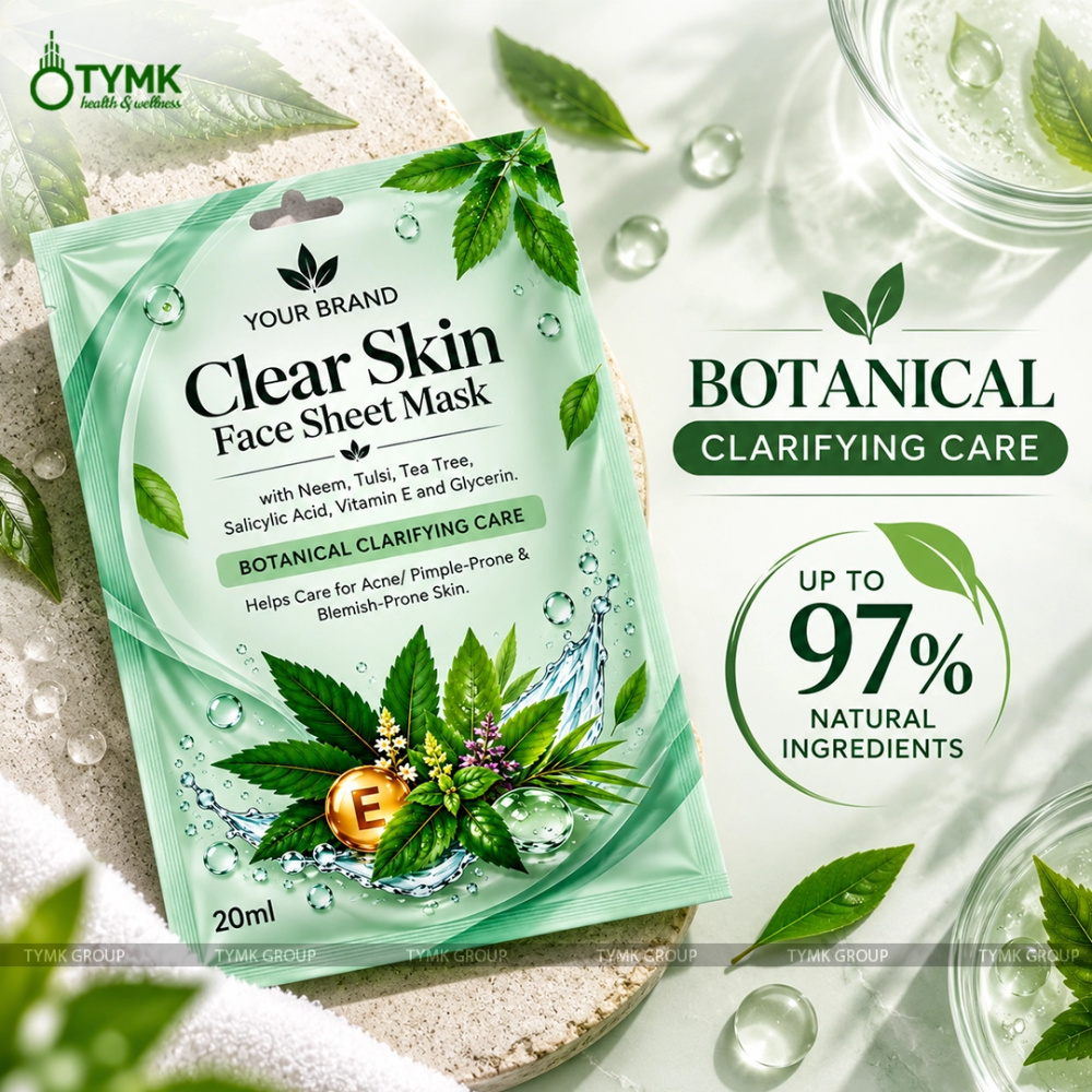 Clear Skin Face Sheet Mask (Upto 97% Natural Ingredients) - with Neem, Tulsi, Tea Tree & Salicylic Acid