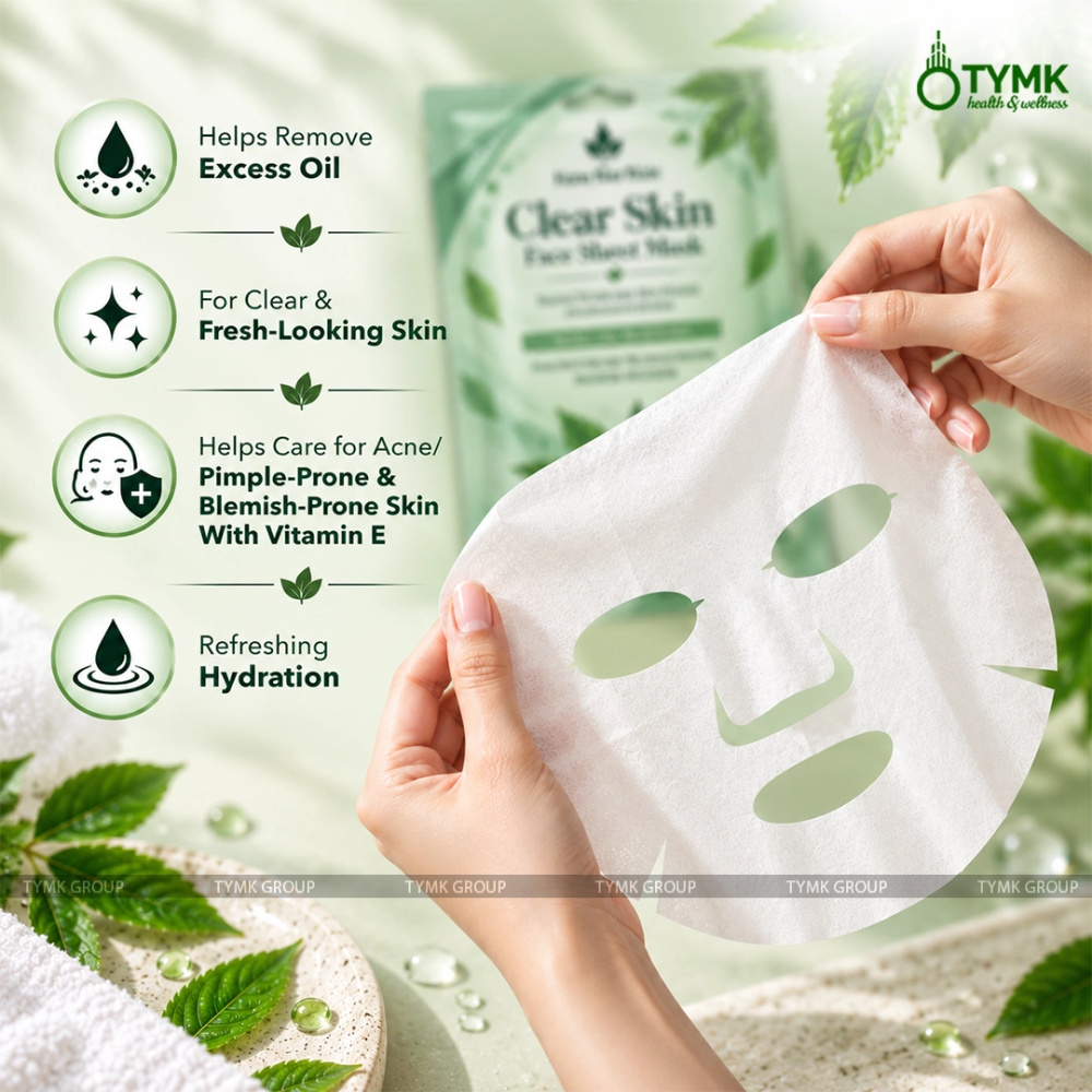 Clear Skin Face Sheet Mask (Upto 97% Natural Ingredients) - with Neem, Tulsi, Tea Tree, Salicylic Acid