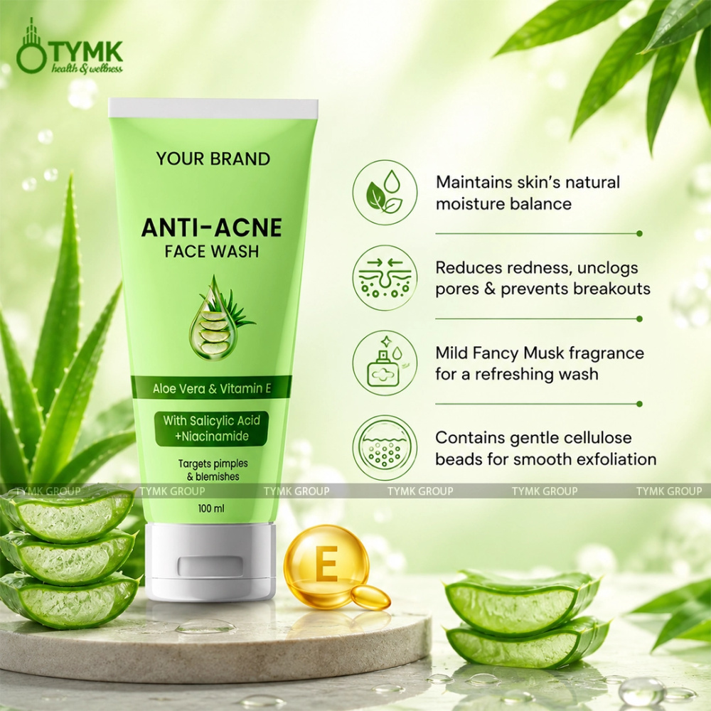 Anti Acne/ Anti Pimples Face Wash (Sulfate Free) - Salicylic Acid, Glycolic Acid, Lactic Acid & Niacinamide