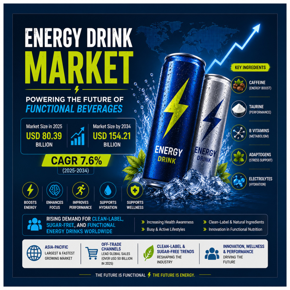 Energy Drink Market Expected to Reach USD 154.21 Billion by 2034 | Future of Functional Beverages