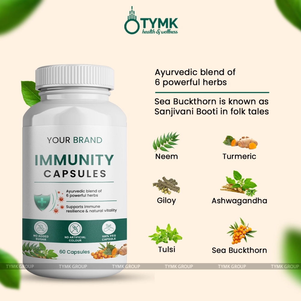 Immunity Capsules with Indian Herbs (Neem, Giloy, Tulsi, Turmeric, Ashwagandha, Sea Buckthorn) - VEG Capsules