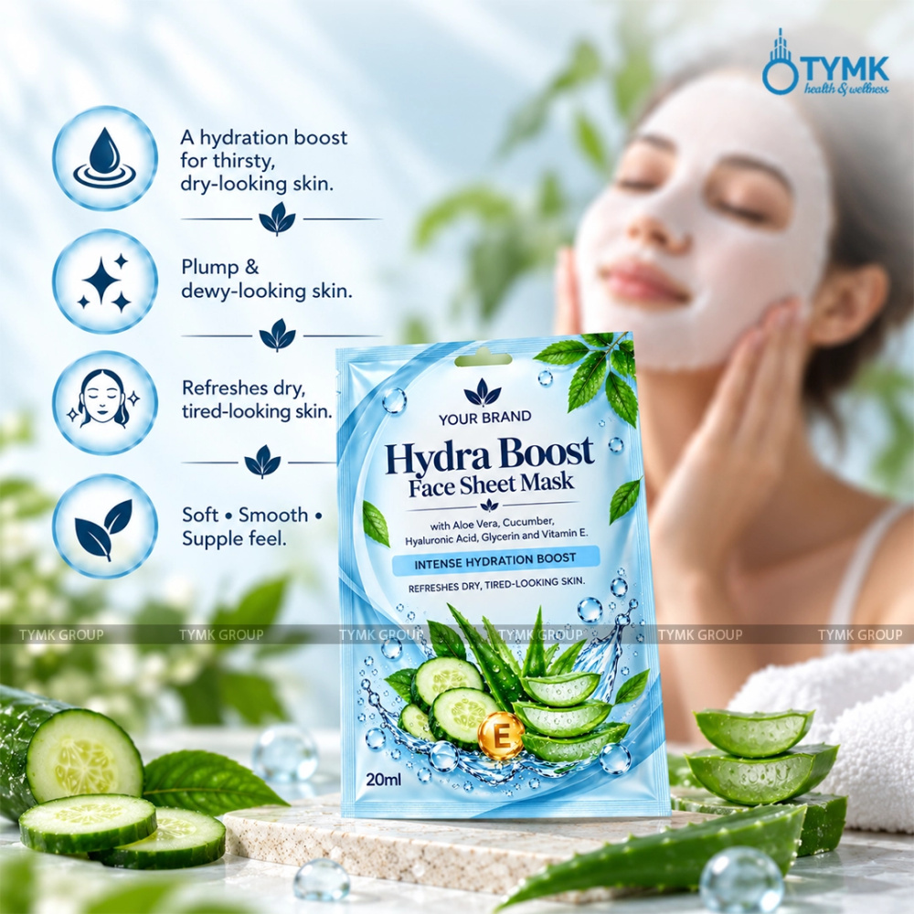 Hydra Boost Face Sheet Mask (Upto 97% Natural Ingredients) - with Hyaluronic Acid, Cucumber & Aloevera