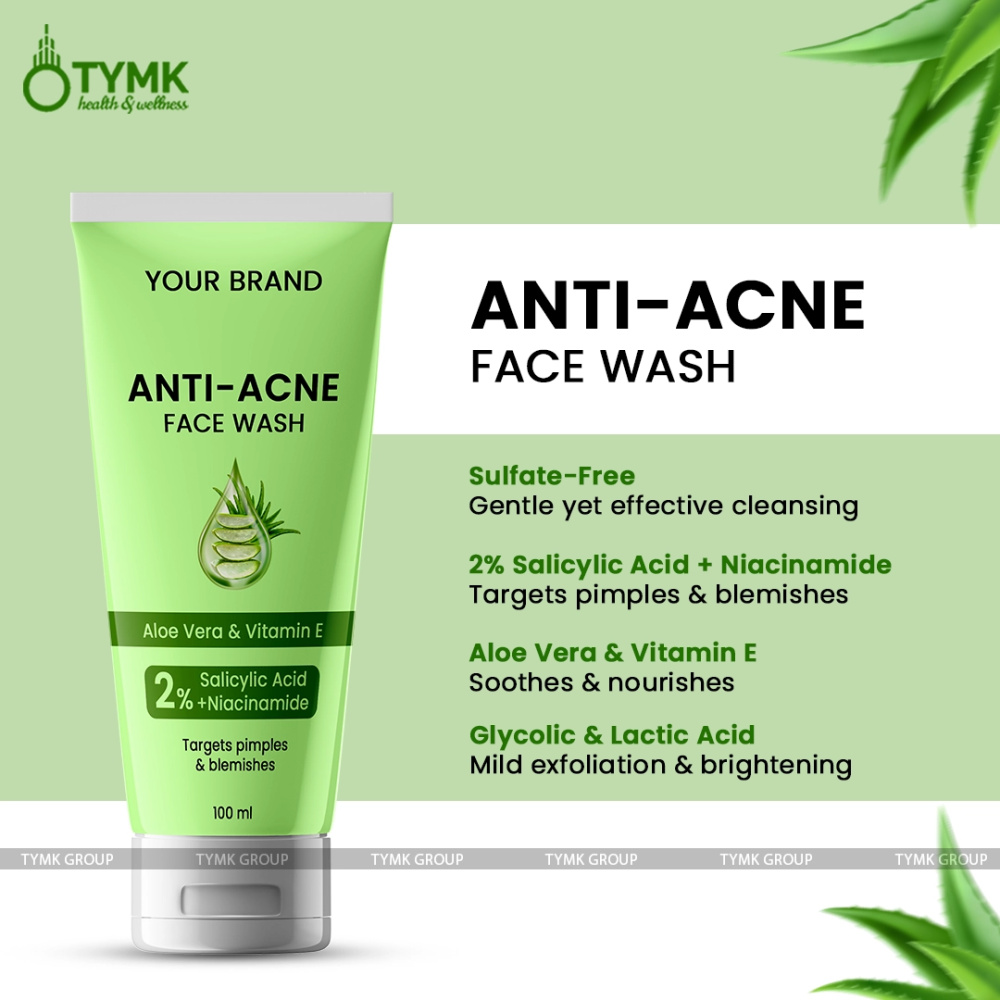 Anti Acne/ Anti Pimples Face Wash (Sulfate Free) - Salicylic Acid, Glycolic Acid, Lactic Acid & Niacinamide