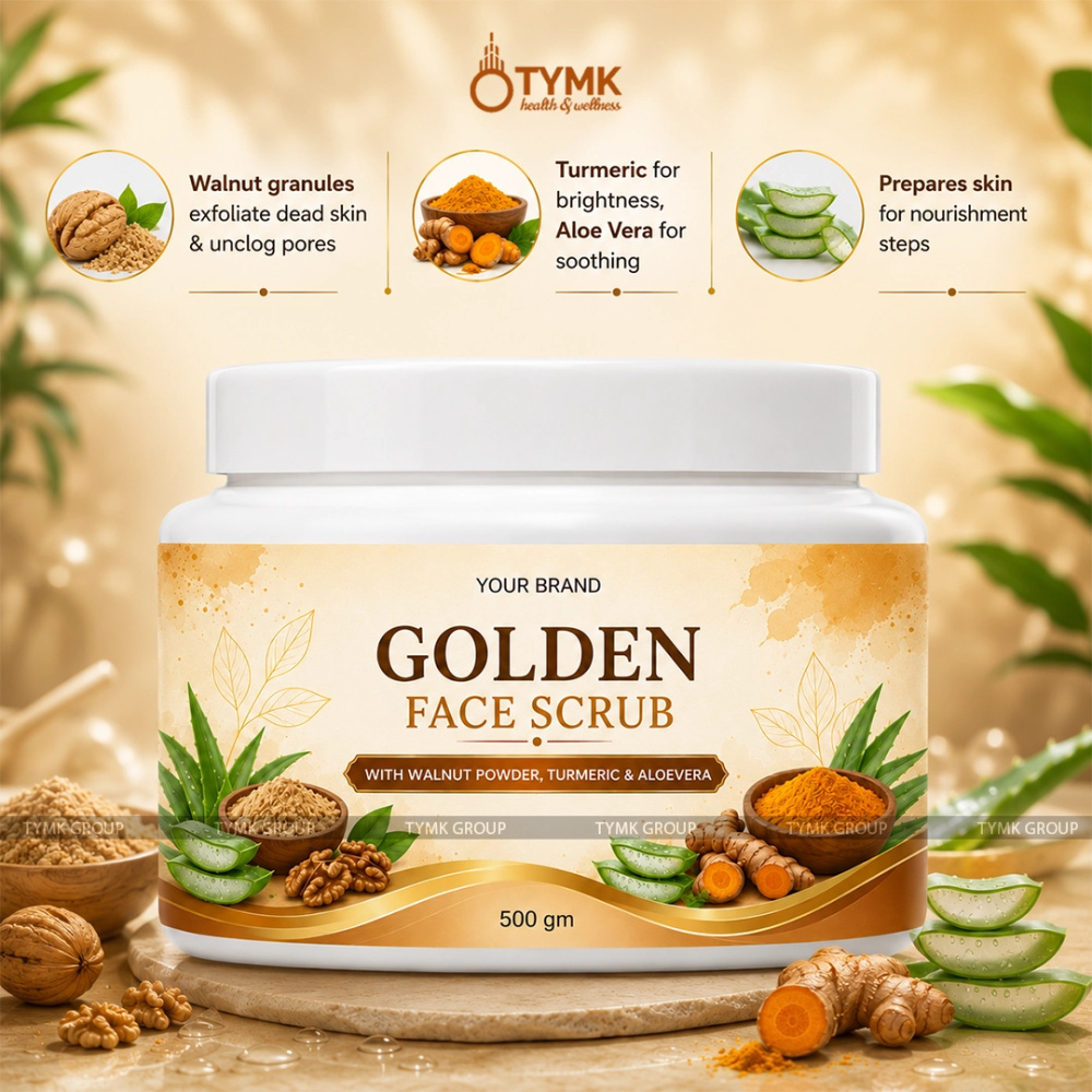 Face Scrub (Golden Facial Glow Kit) With Walnut Powder, Turmeric & Aloevera - 500 GM