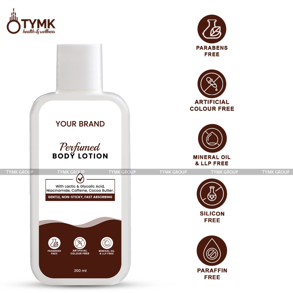 Perfumed Body Lotion - (Mineral Oil/LLP Free) (With Lactic & Glycolic Acid, Niacinamide, Caffeine, Cocoa Butter, etc)