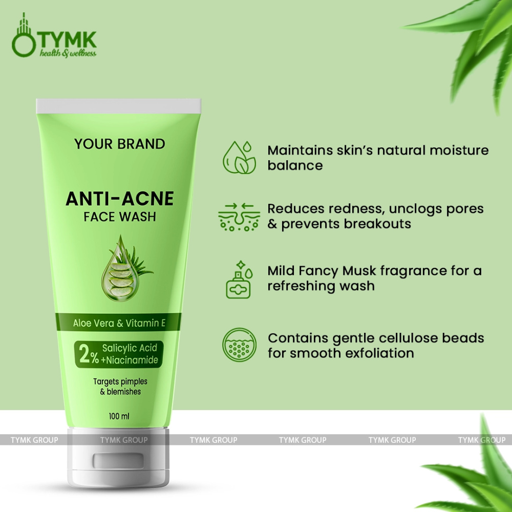 Anti Acne/ Anti Pimples Face Wash (Sulfate Free) - Salicylic Acid, Glycolic Acid, Lactic Acid & Niacinamide
