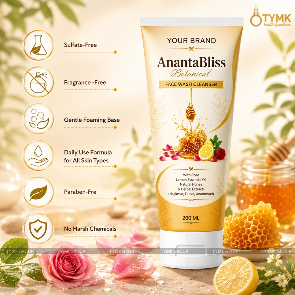 AnantaBliss Face Wash (Sulfate Free) - 🍯 With Rose, Lemon Essential Oil, Natural Honey & Herbal Extracts (Nagkesar, Durva, Anantmool)