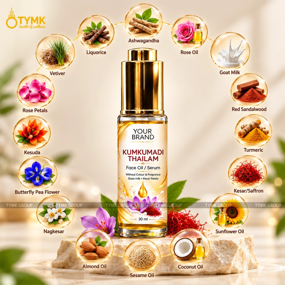 Kumkumadi Thailam - Face Serum Oil (Without Colour & Fragrance) (with Goat milk + Kesar Petals)