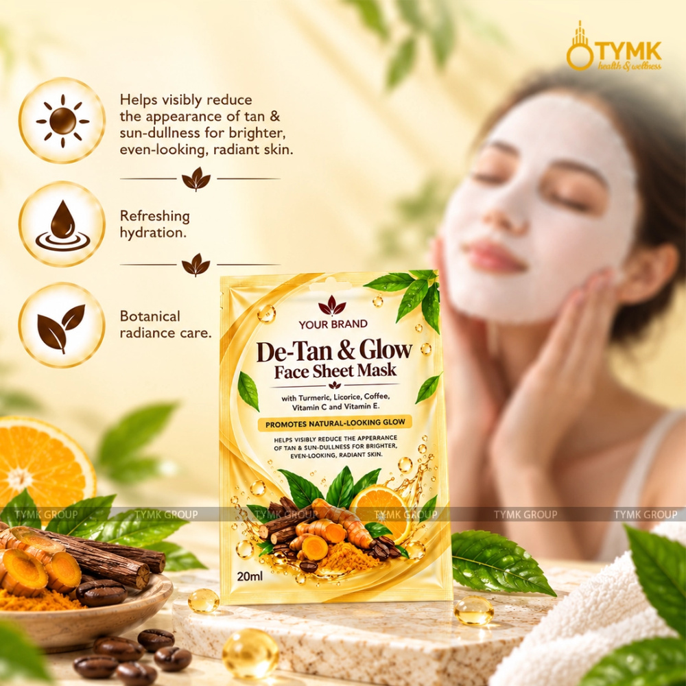 De-Tan & Glow Face Sheet Mask (Upto 97% Natural Ingredients) - with Turmeric, Liquorice & Coffee