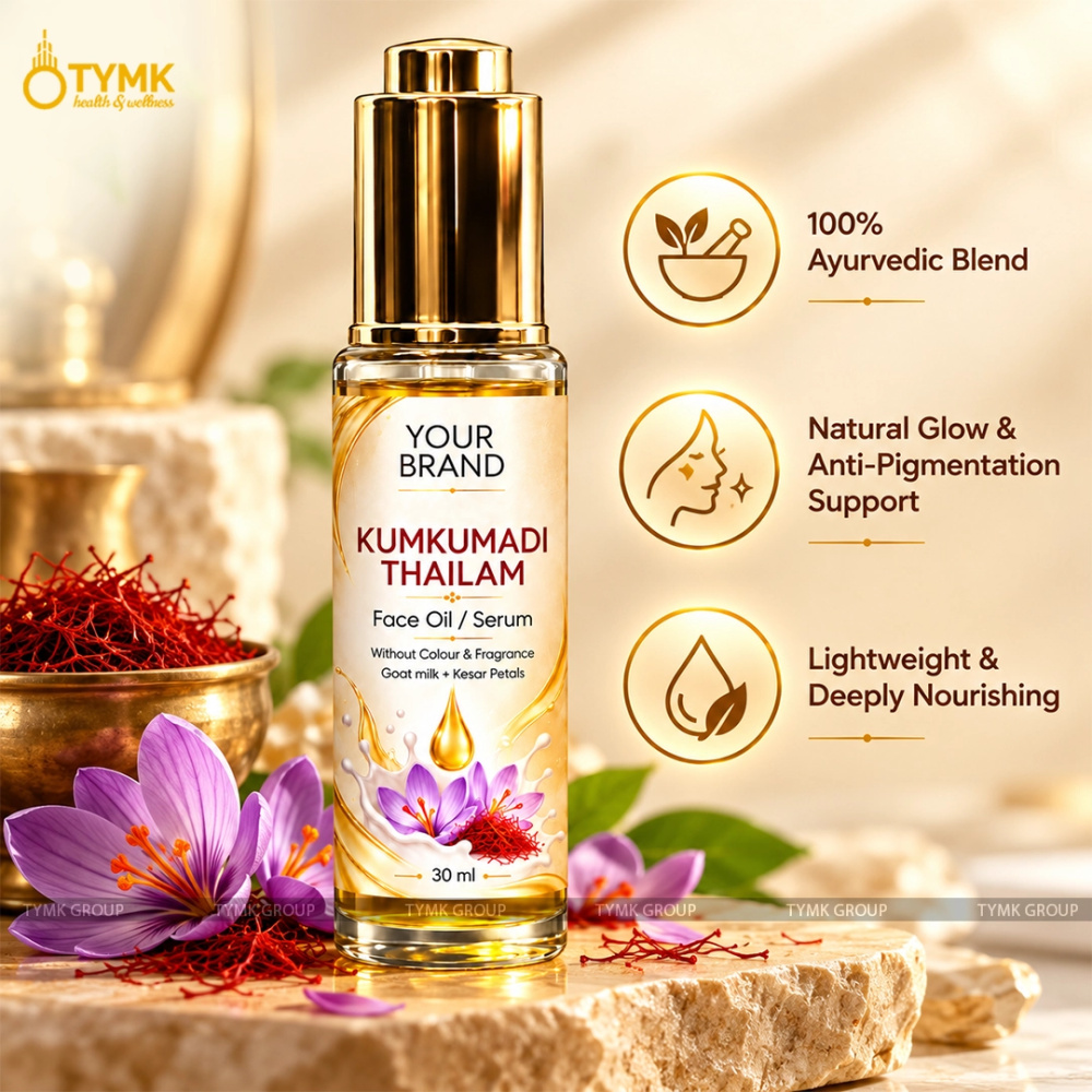 Kumkumadi Thailam - Face Serum Oil (Without Colour & Fragrance) (with Goat milk + Kesar Petals)