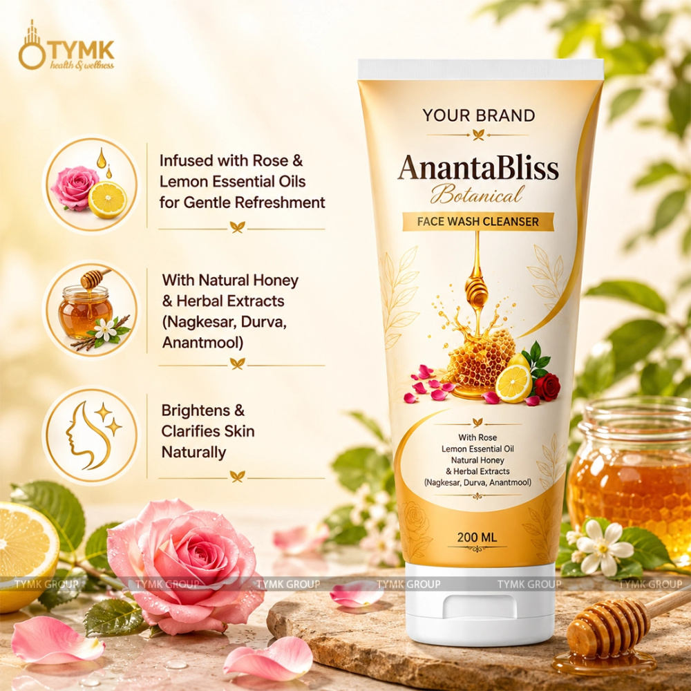 AnantaBliss Face Wash (Sulfate Free) - 🍯 With Rose, Lemon Essential Oil, Natural Honey & Herbal Extracts (Nagkesar, Durva, Anantmool)