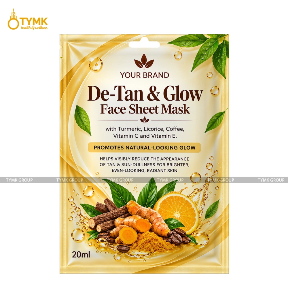 De-Tan & Glow Face Sheet Mask (Upto 97% Natural Ingredients) - with Turmeric, Liquorice & Coffee