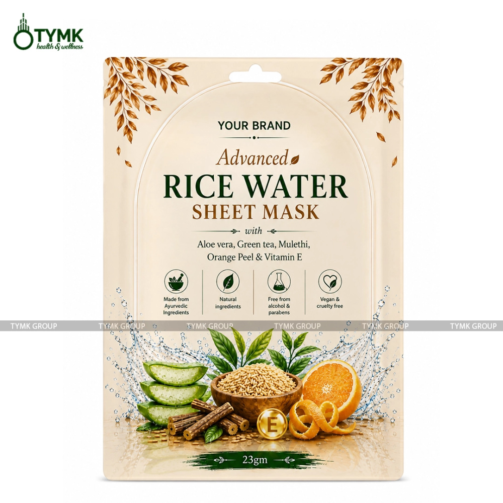 Advanced Rice Water Sheet Mask (98% Natural) - with Aloevera, Green tea, Orange Peel & Licorice
