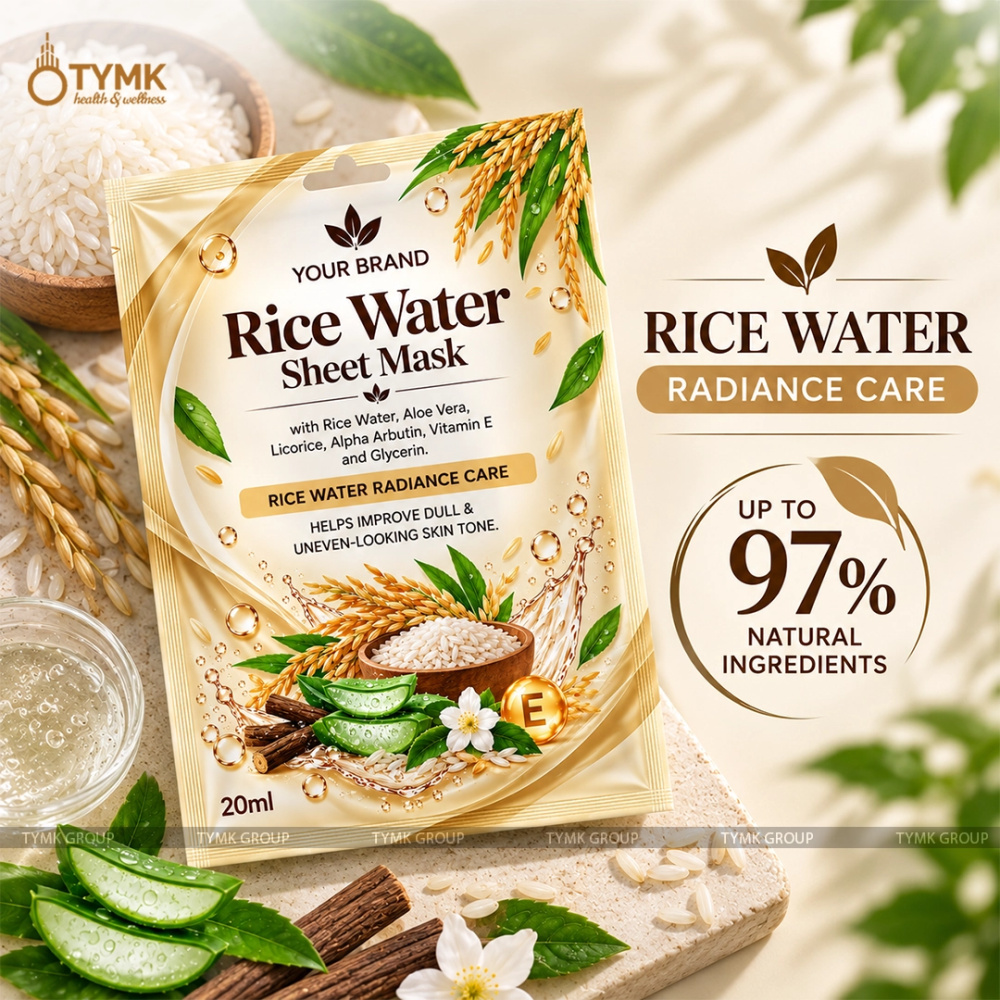 Rice Water Sheet Mask (Upto 97% Natural Ingredients) - with Alpha Arbutin, Liquorice & Aloevera