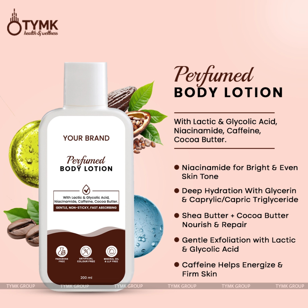 Perfumed Body Lotion - (Mineral Oil/LLP Free) (With Lactic & Glycolic Acid, Niacinamide, Caffeine, Cocoa Butter, etc)