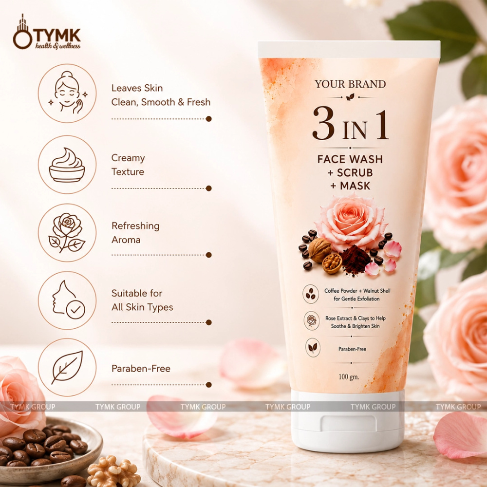 3 In 1 Face Wash + Scrub + Mask (coffee + Rose)