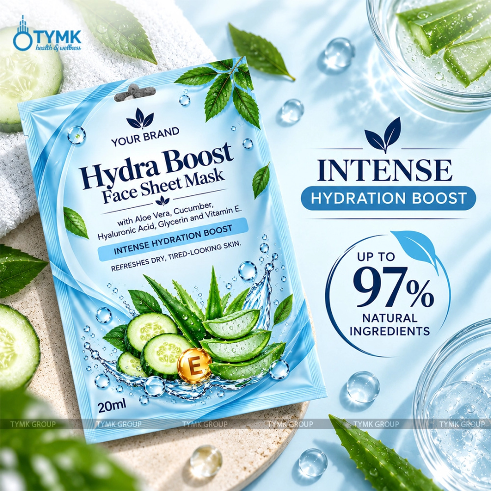 Hydra Boost Face Sheet Mask (Upto 97% Natural Ingredients) - with Hyaluronic Acid, Cucumber & Aloevera