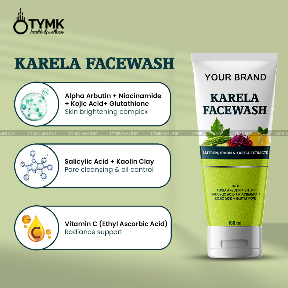 Karela Facewash (Sulfate Free) - With Alpha Arbutin + Vit. C + Salicylic Acid + Niacinamide + Kojic Acid + Glutathione + Saffron + Lemon