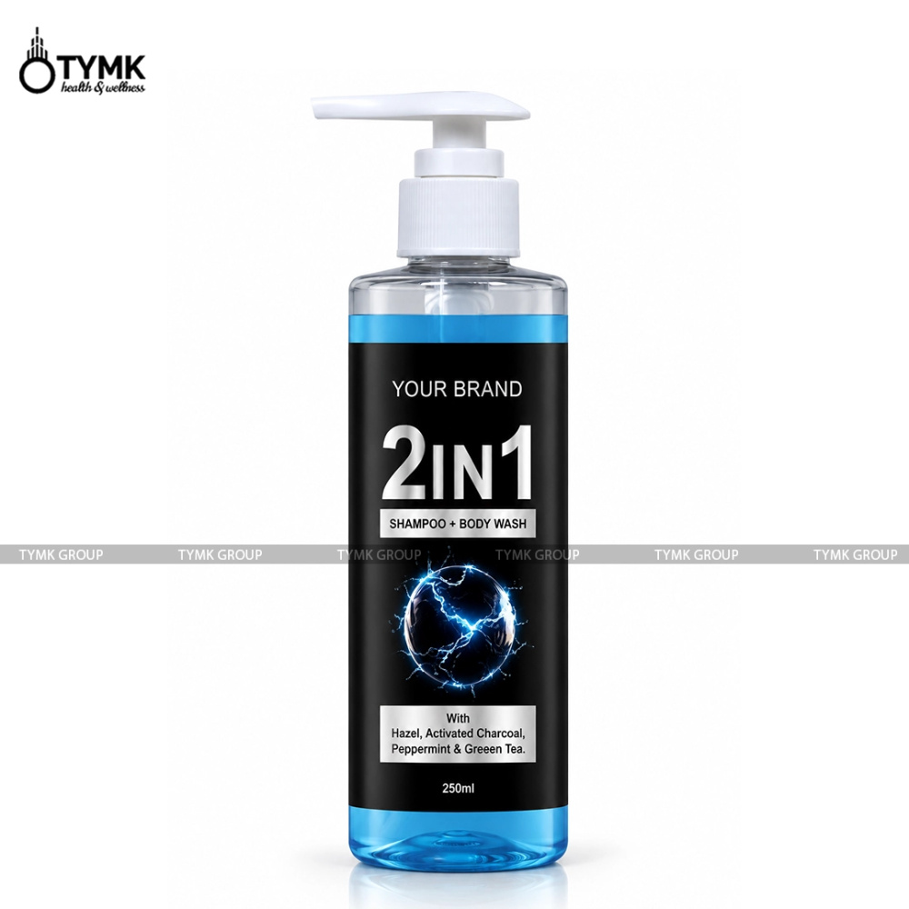 2in1 Shampoo + Body Wash (Cooling)- Sulfate Free - With Witch Hazel, Activated Charcoal, Peppermint & Greeen Tea (Opaque type)