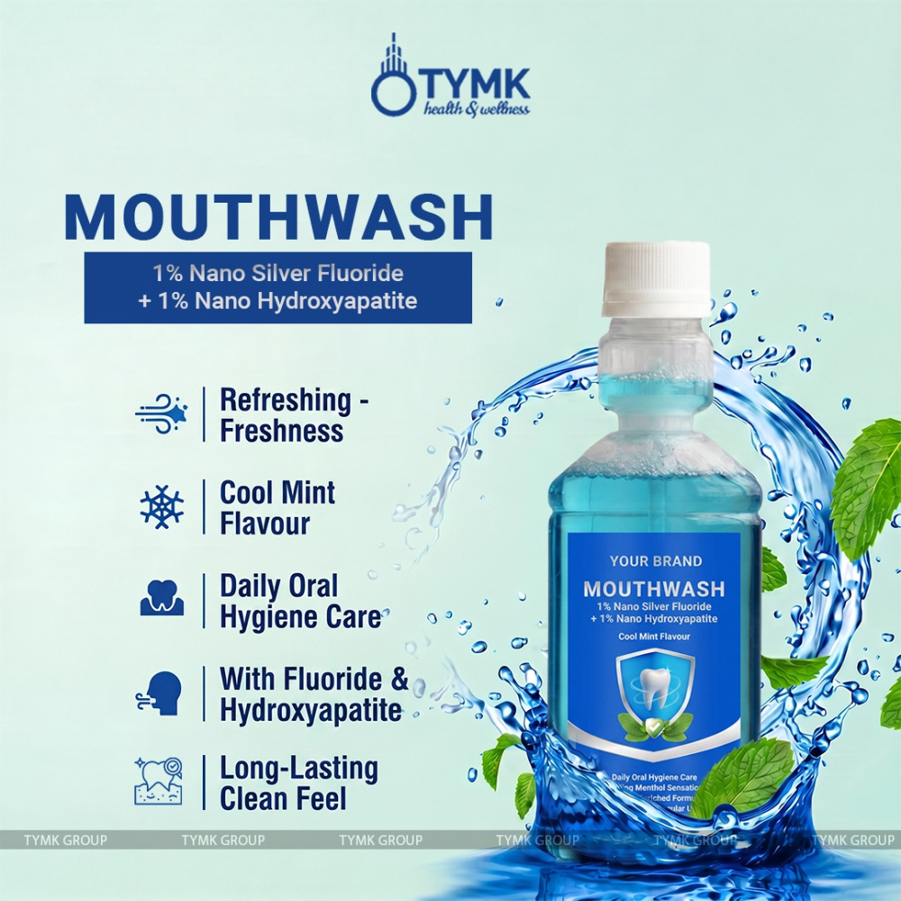 Mouthwash 1% NSF/ Nano Silver Fluoride + 1% Nano Hydroxyapatite - Mint Flavour & Fluoride (Blue Colour - Sulfate Based)