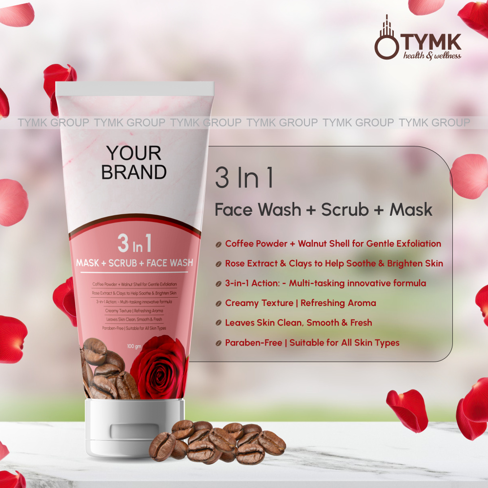 3 In 1 Face Wash + Scrub + Mask (coffee + Rose)