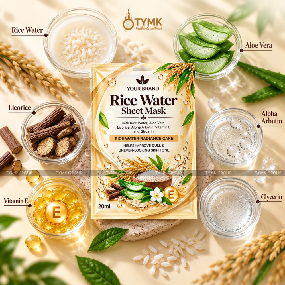Rice Water Sheet Mask (Upto 97% Natural Ingredients) - with Alpha Arbutin, Liquorice & Aloevera