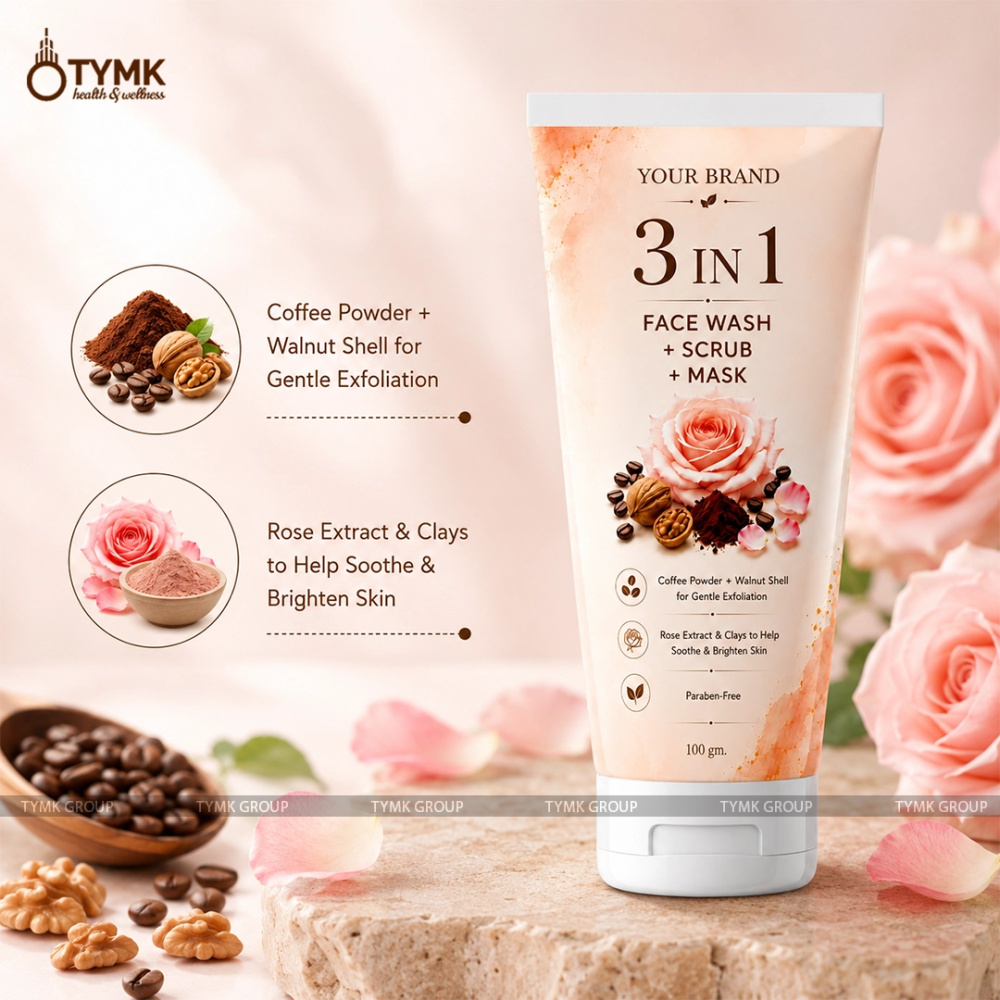 3 In 1 Face Wash + Scrub + Mask (coffee + Rose)