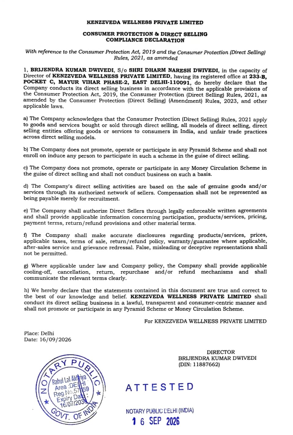 DECLARATION U/S 5(1)(C)